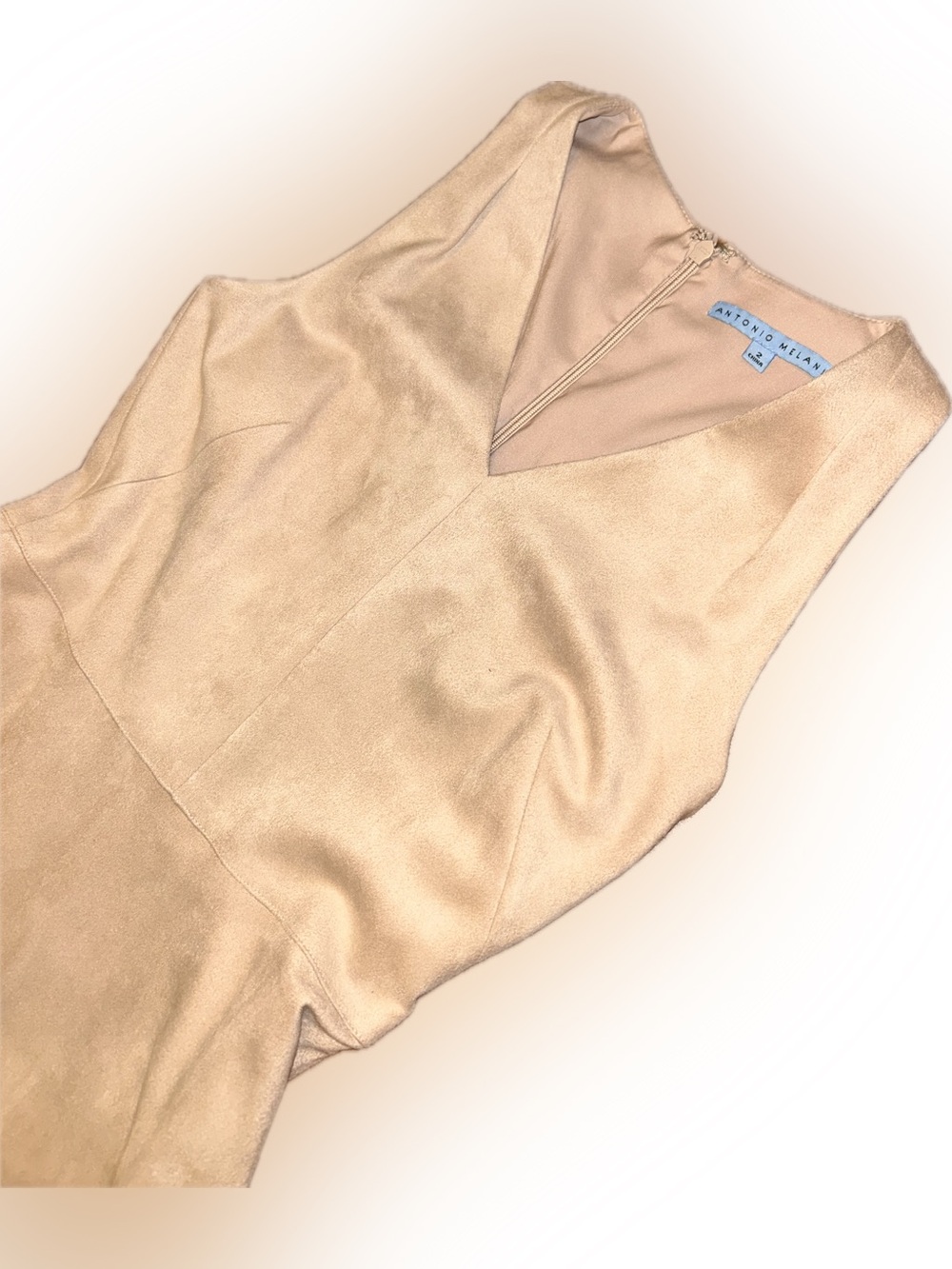 NWT ANTONIO MELANI Quint Faux Suede Sleeveless Aline Nude Blush Midi Dress 2 - Picture 10 of 15